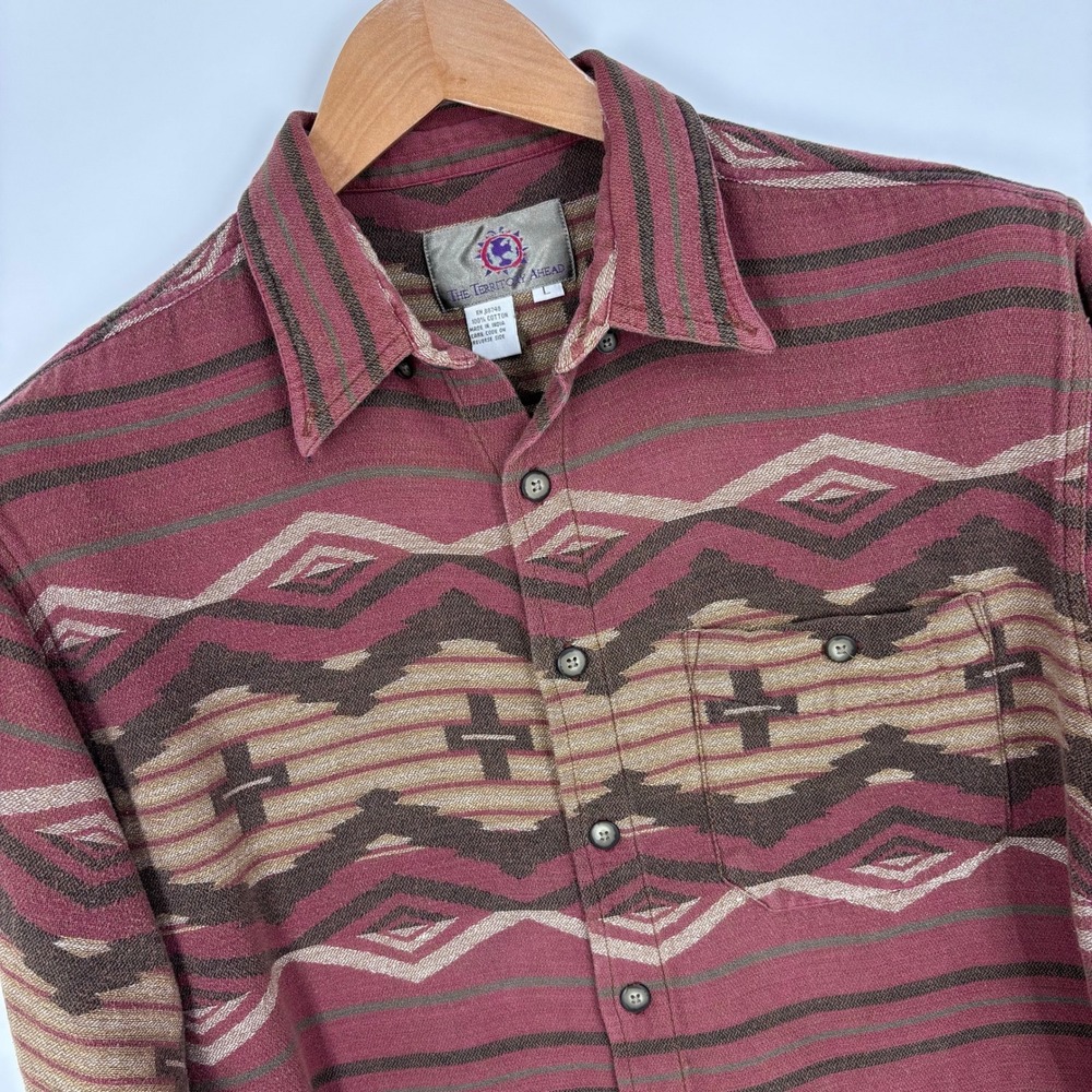 Vintage The Territory Ahead Southwest Button Down Shirt Mens L Red Heavy Woven